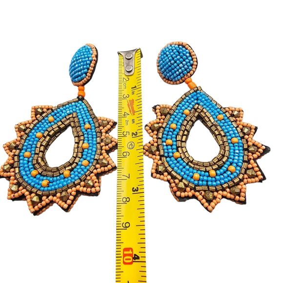 Artisan Like Earrings Intricate Bead Work Statement Colorful Reversible Fashion - Picture 5 of 5